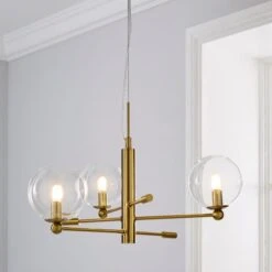 Nour 3 Light Antique Brass Semi Flush Ceiling Light