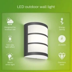 Philips Python Integrated LED Outdoor Wall Light, Warm White -Home Lighting Store 30838312 alt03