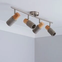 Inka 4 Light Concrete Wood Effect Semi Flush Spotlight Bar -Home Lighting Store 30856971 alt01