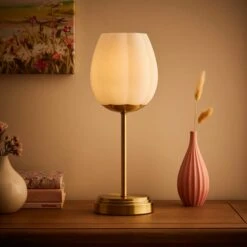 Frosted Tulip Ribbed Table Lamp 9 Frosted Tulip Ribbed Table Lamp -Home Lighting Store 30869079 alt01