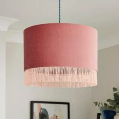 Fringed Velvet Drum Lamp Shade -Home Lighting Store 30870732