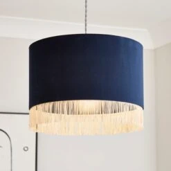 Fringed Velvet Drum Lamp Shade -Home Lighting Store 30870759