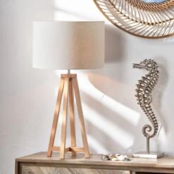 Whitby Wood Tapered 4 Post Linen Table Lamp -Home Lighting Store 30889394