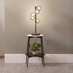 Blair Smoke Glass Ball And Black Metal Table Lamp