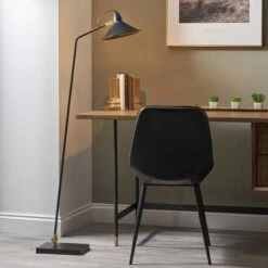 Canton Matt Black And Brass Metal Cone Floor Lamp