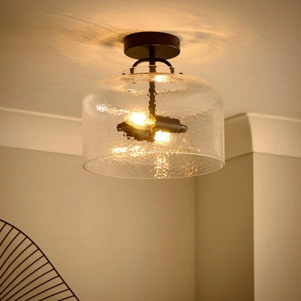 Henri Industrial 2 Light Mottled Glass Semi Flush Ceiling Light 4 Henri Industrial 2 Light Mottled Glass Semi Flush Ceiling Light - Image 2