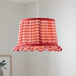 Carys Frilled Gingham Drum Lamp Shade -Home Lighting Store 30923634