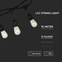 V-TAC 15 LED Festoon String Lights & Filament Bulbs Indoor Outdoor Bundle -Home Lighting Store 30965938 alt02